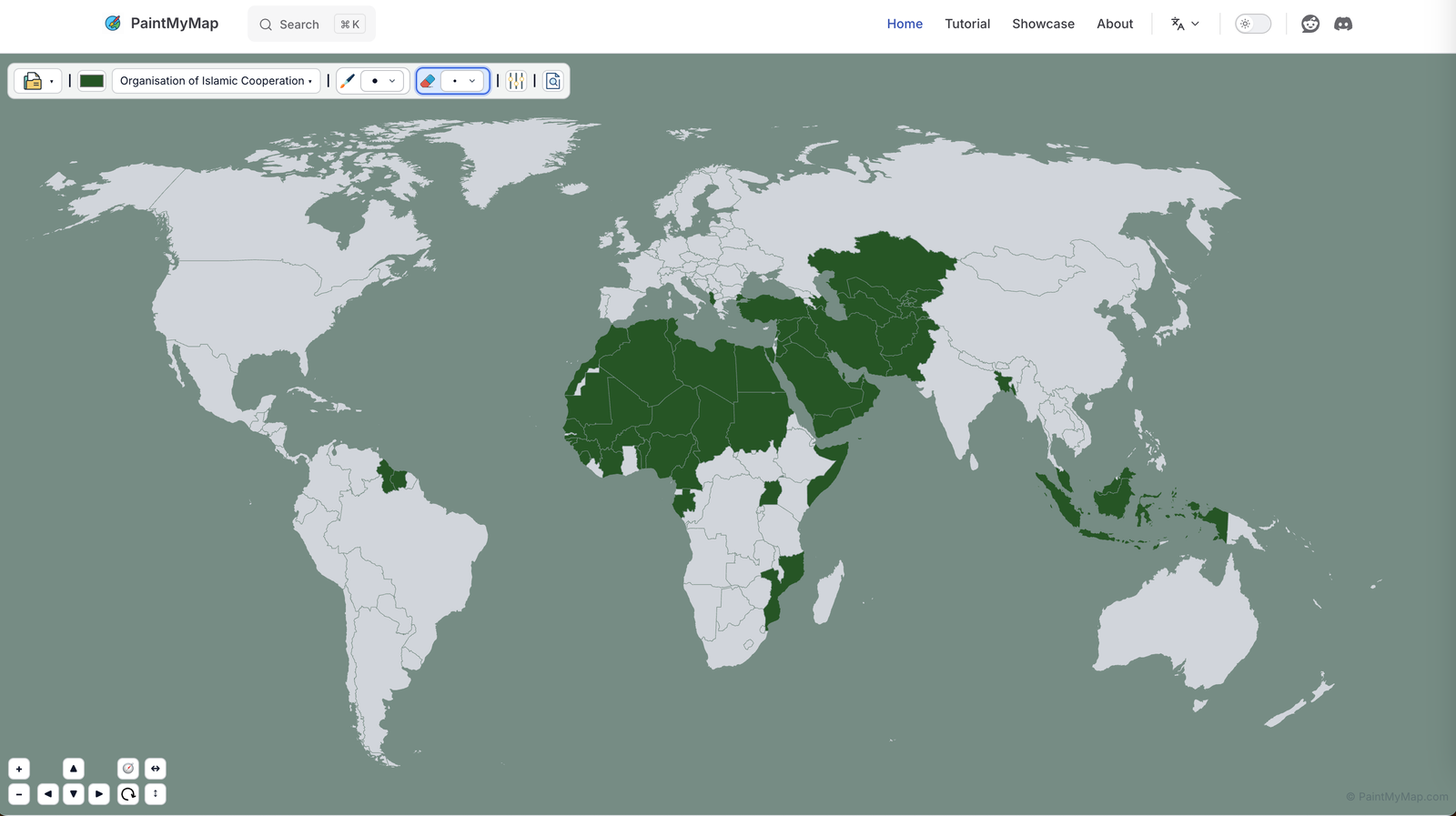 Screenshot of the Organisation of Islamic Cooperation map visualization